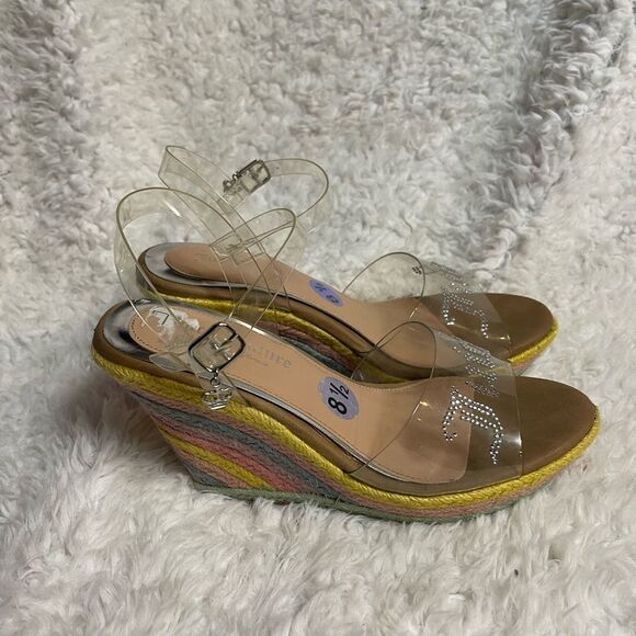 Juicy Couture clear Rhinestones espadrilles rainbow platform wedge sandals SZ8.5 - Picture 6 of 12